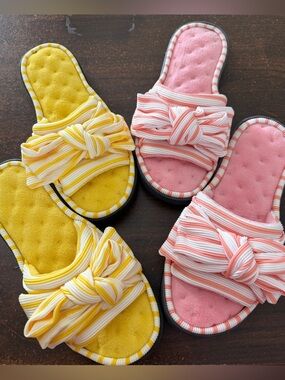 2 pairs ULTRAIDEAS Women's Striped Bow Knot Slide Sandals Size L 9 10